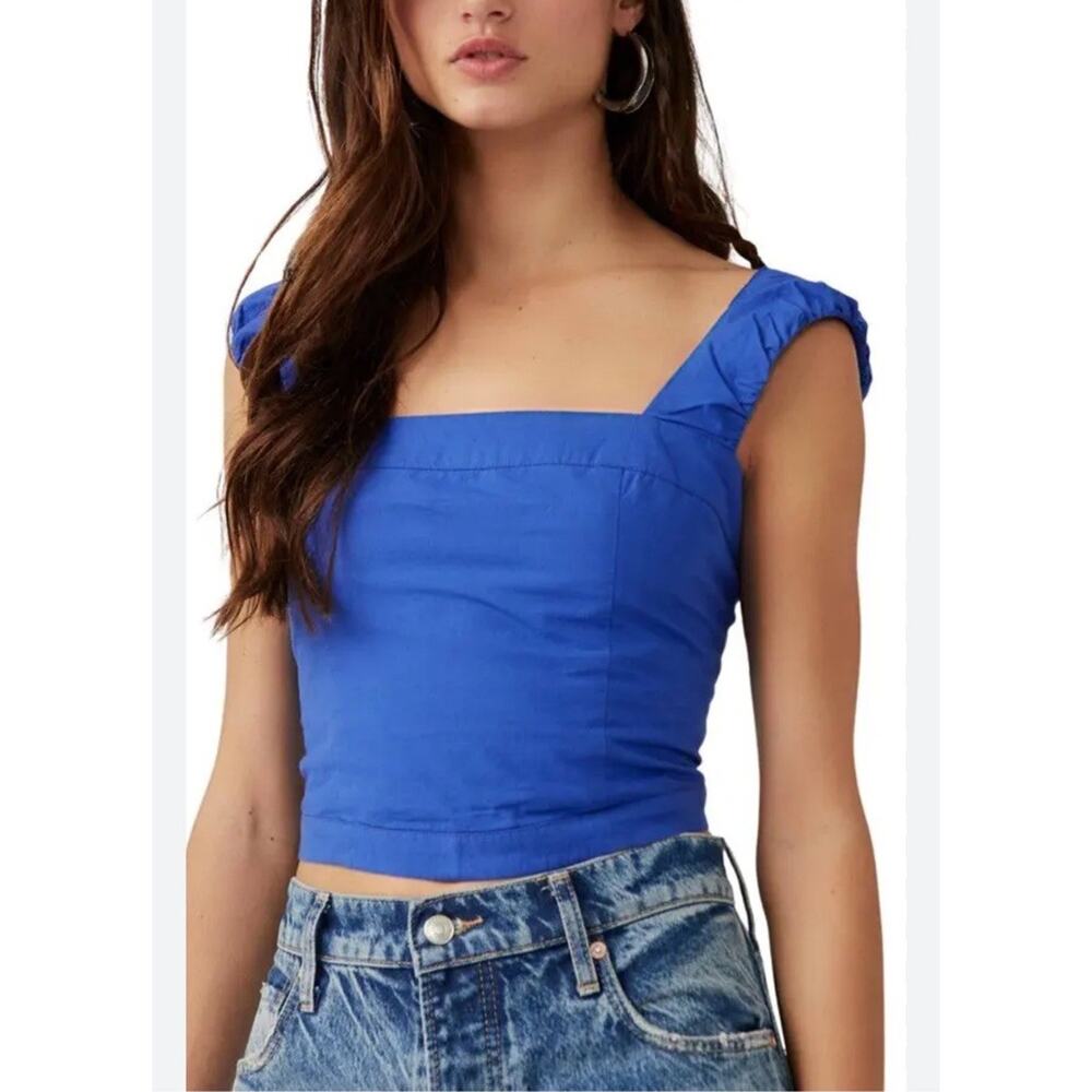 Free People Ashley Cropped Tank OB1716216 Mazarine Blue Motif Women's Xl